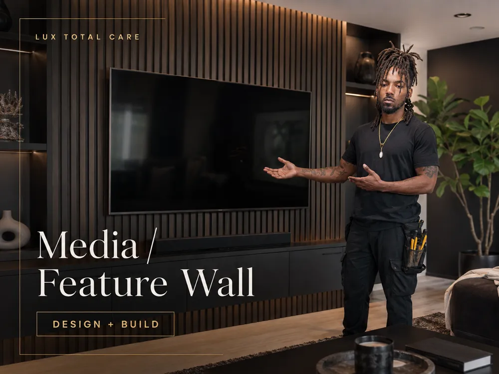 Custom media feature wall with integrated TV